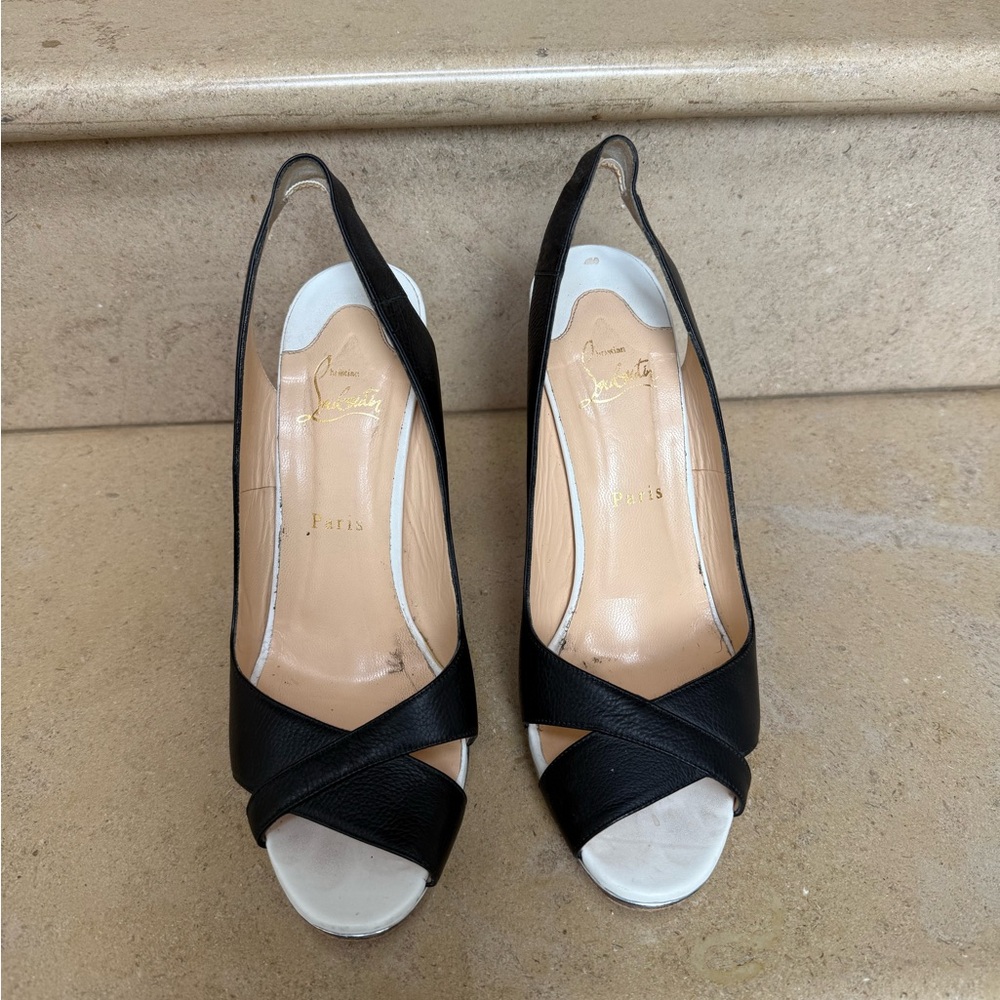 Christian Louboutin Black and White Peep-Toe Heels